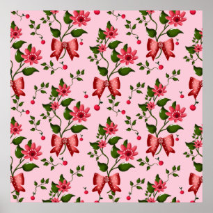 Kokette Tapete mit Blumen-Schleifenmuster Poster