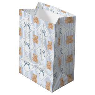 Kokette Teddybär- und Schleifenmuster-Geschenktasc Mittlere Geschenktüte