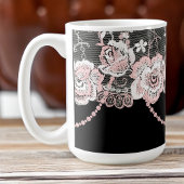 Kokette und zarte rosa Imitate Spitzen und Perlen Kaffeetasse