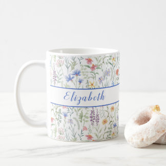 Kokette Wildblumenwiese Personalisiert Blau Kaffeetasse