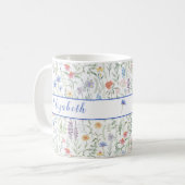 Kokette Wildblumenwiese Personalisiert Blau Kaffeetasse (Vorderseite Links)