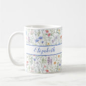 Kokette Wildblumenwiese Personalisiert Blau Kaffeetasse (Links)