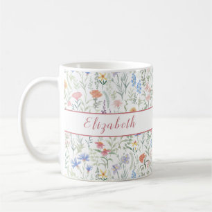 Kokette Wildblumenwiese Personalisiert Rosa Kaffeetasse