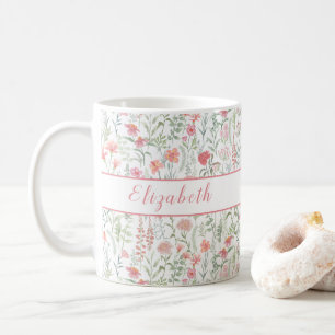 Kokette Wildblumenwiese Personalisiert Rosa Kaffeetasse