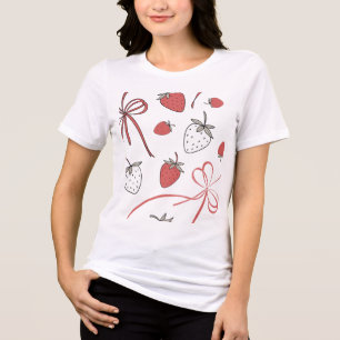 Koketten Ästhetik Erdbeere & Rotes Band Muster Tri-Blend Shirt