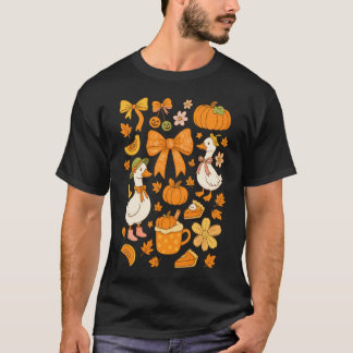 Koketten-Bogen-Kürbis-Gans-Herbst-Blätter T-Shirt