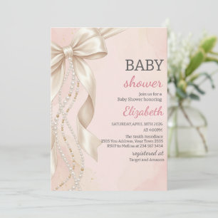 Koketten-Bogen-Perlen-Rosa-Baby-Shower-Einladung f Einladung