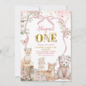 Koketten-Rosa-Frühlingswaldtiere Einladung (Vorderseite)