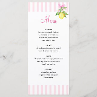 Koketten-Rosa-Limonen-Baby-Shower-Menü Menükarte