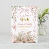 Koketten-Rosa-Märchenbuch-Geburtstag Einladung (Stehend Vorderseite)