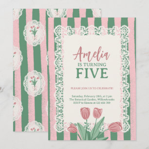 Koketten-Rosa-Schleife Vintage-Tulpe Geburtstag fü Einladung