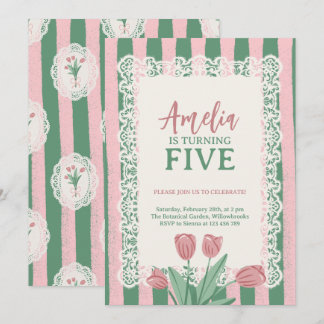 Koketten-Rosa-Schleife Vintage-Tulpe Geburtstag fü Einladung