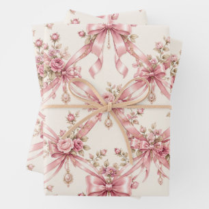 Koketten-Rosa-Schleifen-Geschenkpapier   Feminines Geschenkpapier Set
