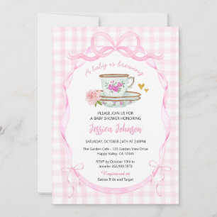 Koketten-Schleifen-Baby-Shower-Tee-Party Rosa Einladung