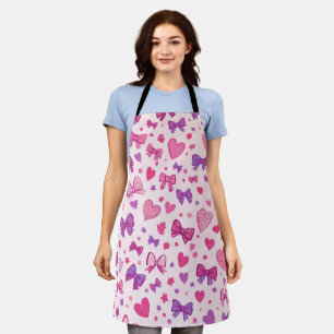 Koketten-Stil Rosa Lila Schleife & Herz Muster Schürze