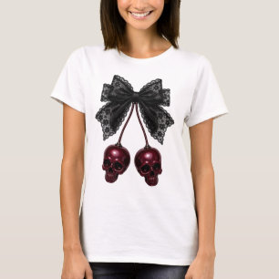 Koketten-Totenkopf-Schleifen-Gotik-Kirsche T-Shirt