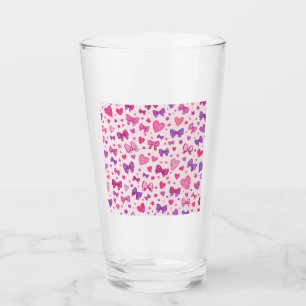 Kokettenstil Rosa Lila Schleife & Herz Muster Glas