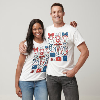Koketter Bogen 4. Juli Krankenschwester Pflege USA T-Shirt