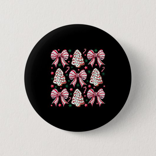 Koketter Bogen Baum Kuchen Zuckerstange Frohe Weih Button (Vorderseite)