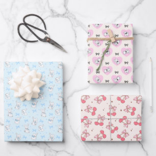 Koketter Bogen-Hasen-Bär-Kirsche Geschenkpapier Set