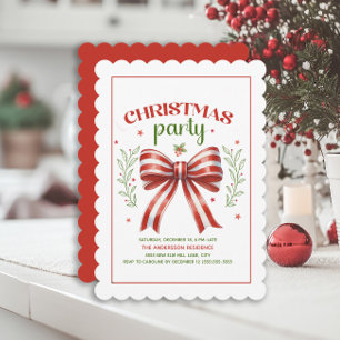 Koketter Bogen Rot Weiß Gekerbte Weihnachtsfeier Einladung