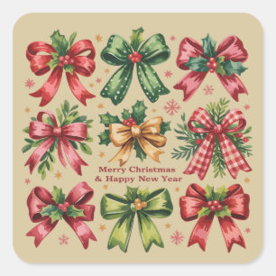 Koketter Bogen Weihnachten Santa Vintage Weihnacht Quadratischer Aufkleber