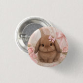 Koketter Hase rosa Schleife Button (Vorne & Hinten)