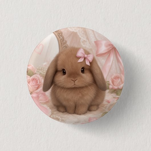 Koketter Hase rosa Schleife Button (Vorderseite)