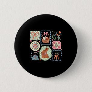 Koketter Hasen-Ostern Hasen-Blume Happy Button
