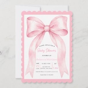 Kokettes Mädchen Baby Shower mit rosa Schleife Einladung