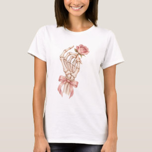 Kokettes Skeletthand mit Band T-Shirt