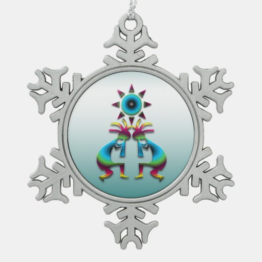 Kokopelli #41 schneeflocken Zinn-Ornament (Vorderseite)