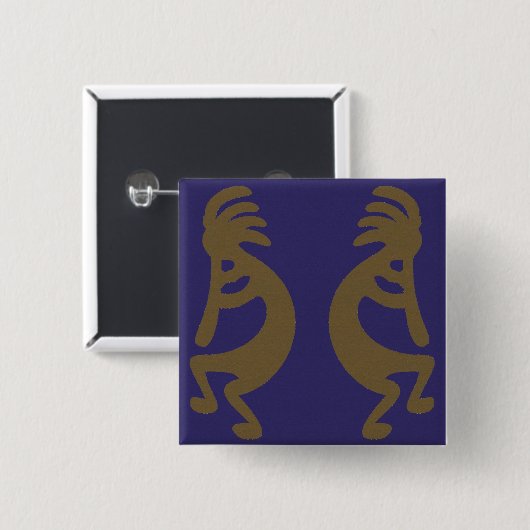 Kokopelli-Abbildung: grün auf blau Button (Vorne & Hinten)