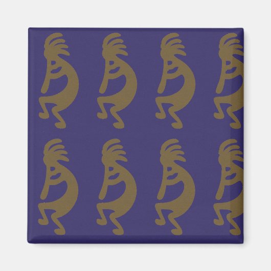 Kokopelli-Abbildung: grün auf blau Magnet (Vorne)