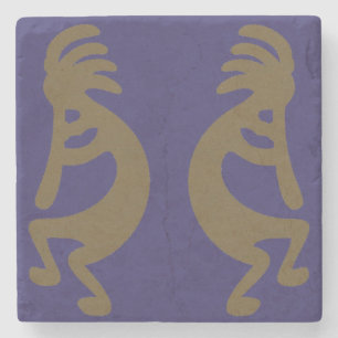 Kokopelli-Abbildung: grün auf blau Steinuntersetzer