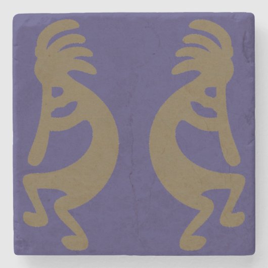 Kokopelli-Abbildung: grün auf blau Steinuntersetzer (Vorderseite)