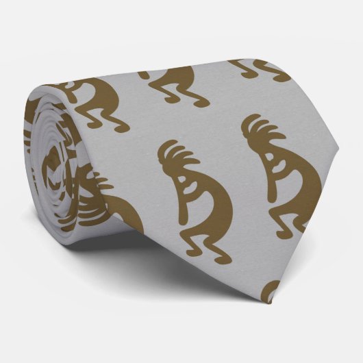 Kokopelli-Abbildung: Grün auf Grau Krawatte (Gerollt)