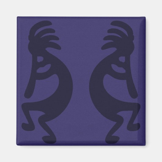 Kokopelli-Abbildung: Schwarz auf blau Magnet (Vorne)
