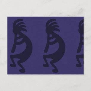 Kokopelli-Abbildung: Schwarz auf blau Postkarte