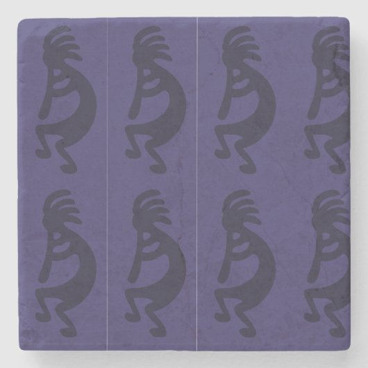 Kokopelli-Abbildung: Schwarz auf blau Steinuntersetzer (Vorderseite)