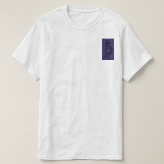 Kokopelli-Abbildung: Schwarz auf blau T-Shirt (Design vorne)