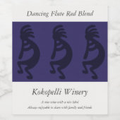 Kokopelli-Abbildung: Schwarz auf blau Weinetikett (Einzelnes Label)