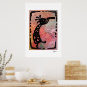 Kokopelli auf Reißpapier und lackiertem Hintergrun Poster (Küche)