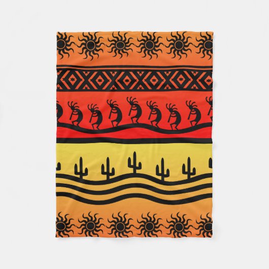 Kokopelli Aztec Tribal Wüste Südwestdesign Fleecedecke (Vorderseite)