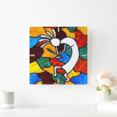 Kokopelli Buntglas Quadratische Wanduhr (Zuhause)