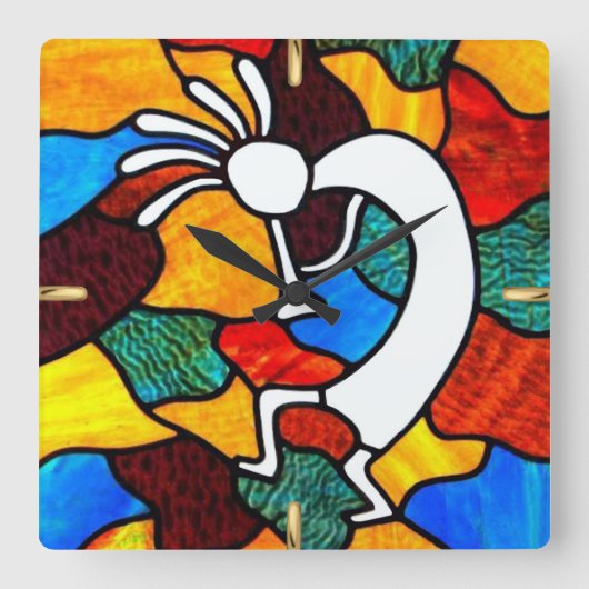 Kokopelli Buntglas Quadratische Wanduhr (Vorderseite)
