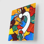 Kokopelli Buntglas Quadratische Wanduhr (Winkel)