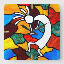 Kokopelli Buntglas Quadratische Wanduhr