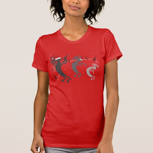 Kokopelli Christmas Ladys Red T-Shirt (Vorderseite)