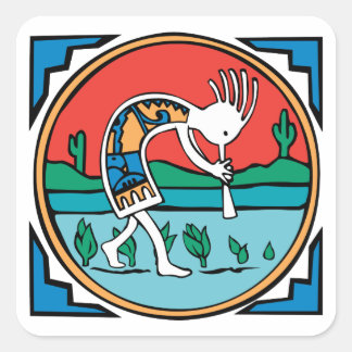 Kokopelli Color Quadratischer Aufkleber